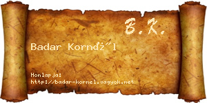 Badar Kornél névjegykártya